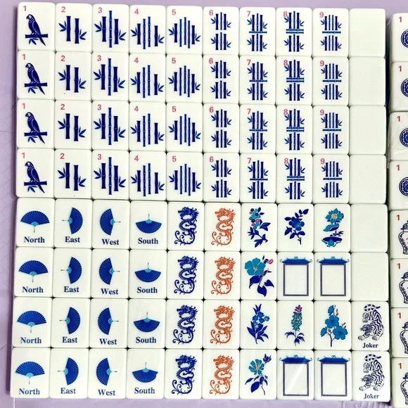 American Mahjong Tile Set Blue Chinoiserie - Picture 2 of 5